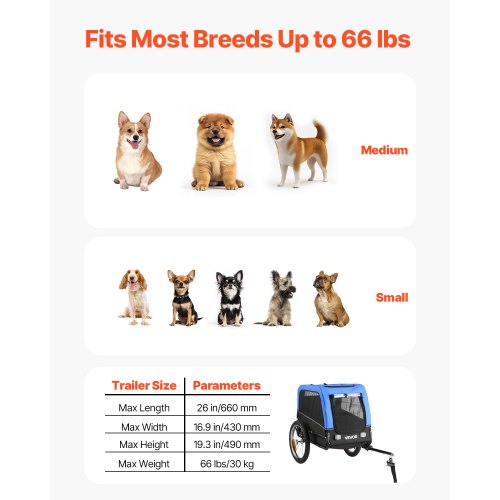 Dog Bike Trailer Supports up to 66 lbs Pet Cart Bicycle Carrier for Small