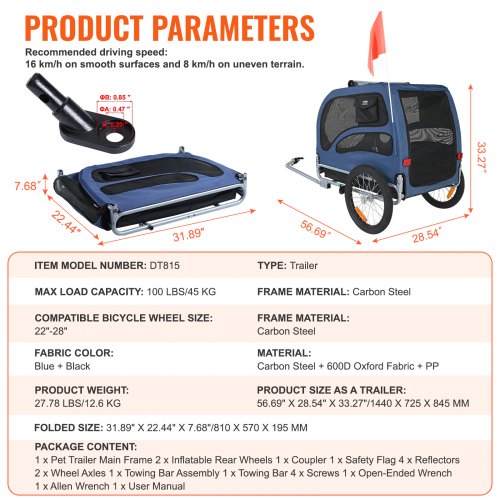 Dog Bike Trailer Supports up to 100 lbs Pet Cart Bicycle Carrier Easy