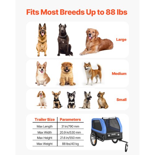 Dog Bike Trailer Supports up to 88 lbs Pet Cart Bicycle Carrier for Small