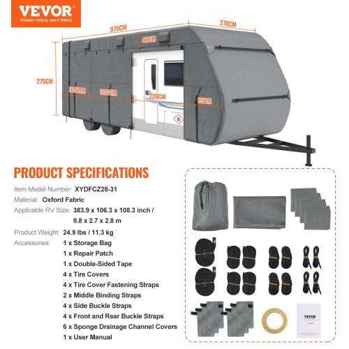 Travel Trailer Cover 2831 ft RV Cover Top 300D Oxford Fabric Camper