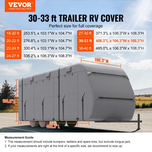Travel Trailer Cover 3033 ft RV Cover 4Layer NonWoven Fabric Camper