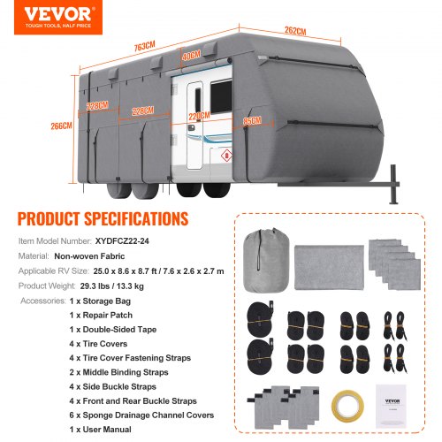 Travel Trailer Cover 2224 ft RV Cover 4Layer NonWoven Fabric Camper