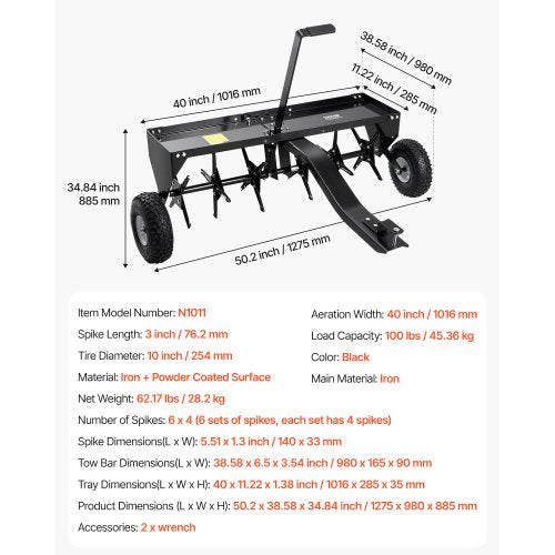 Tow Behind Plug Aerator 40Inch Tow Behind Lawn Plug Aerator with Universal