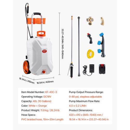 BatteryPowered Sprayer with Wheeled Cart 10 Gallons Electric Weed Sprayer