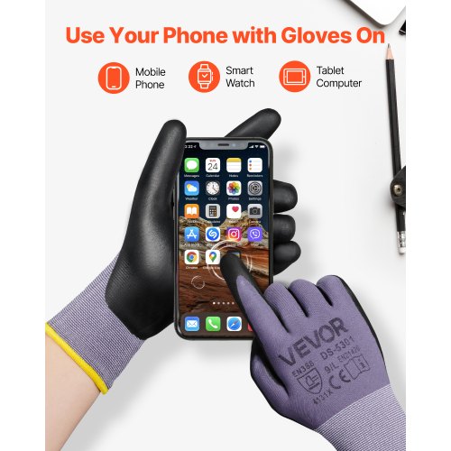 Work Gloves 12 Pairs Touch Screen NitrileCoated Garden Construction Gloves