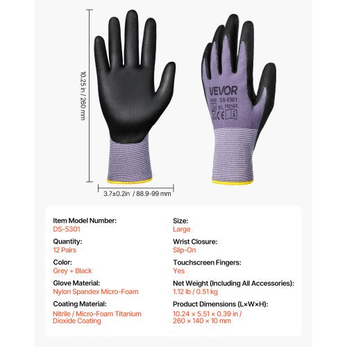 Work Gloves 12 Pairs Touch Screen NitrileCoated Garden Construction Gloves