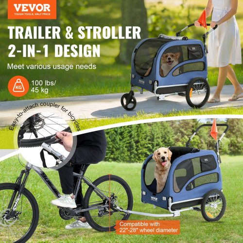 Dog Bike Trailer Supports up to 100 lbs 2in1 Pet Stroller Cart Bicycle