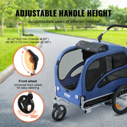 Dog Bike Trailer Supports up to 100 lbs 2in1 Pet Stroller Cart Bicycle