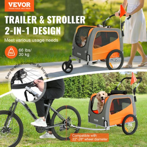 Dog Bike Trailer Supports up to 66 lbs 2in1 Pet Stroller Cart Bicycle