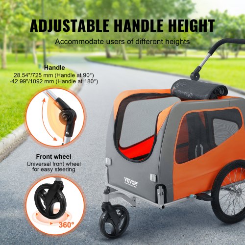 Dog Bike Trailer Supports up to 66 lbs 2in1 Pet Stroller Cart Bicycle