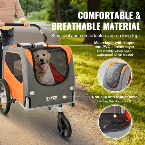 Dog Bike Trailer Supports up to 66 lbs 2in1 Pet Stroller Cart Bicycle