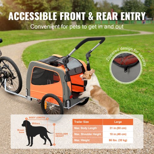 Dog Bike Trailer Supports up to 66 lbs 2in1 Pet Stroller Cart Bicycle