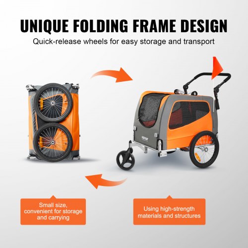 Dog Bike Trailer Supports up to 66 lbs 2in1 Pet Stroller Cart Bicycle
