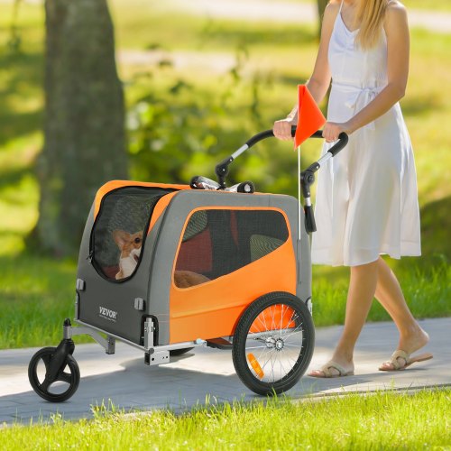 Dog Bike Trailer Supports up to 66 lbs 2in1 Pet Stroller Cart Bicycle