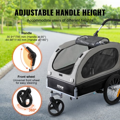 Dog Bike Trailer Supports up to 88 lbs 2in1 Pet Stroller Cart Bicycle