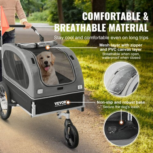 Dog Bike Trailer Supports up to 88 lbs 2in1 Pet Stroller Cart Bicycle
