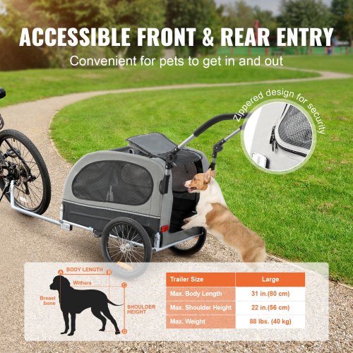 Dog Bike Trailer Supports up to 88 lbs 2in1 Pet Stroller Cart Bicycle