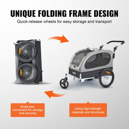 Dog Bike Trailer Supports up to 88 lbs 2in1 Pet Stroller Cart Bicycle