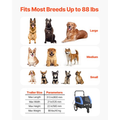Dog Bike Trailer Supports up to 88 lbs 2in1 Pet Stroller Cart Bicycle