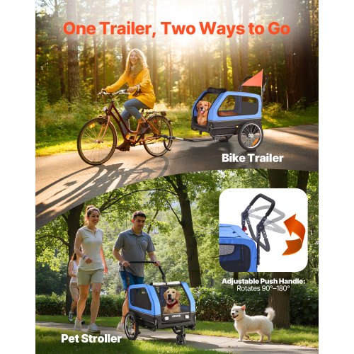 Dog Bike Trailer Supports up to 88 lbs 2in1 Pet Stroller Cart Bicycle