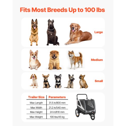 Dog Bike Trailer Supports up to 100 lbs 2in1 Pet Stroller Cart Bicycle