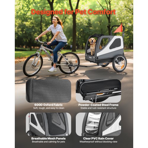 Dog Bike Trailer Supports up to 100 lbs 2in1 Pet Stroller Cart Bicycle