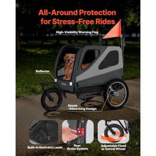 Dog Bike Trailer Supports up to 100 lbs 2in1 Pet Stroller Cart Bicycle