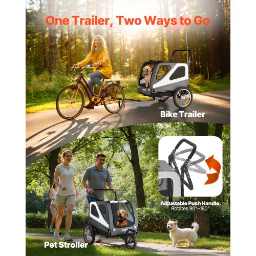 Dog Bike Trailer Supports up to 100 lbs 2in1 Pet Stroller Cart Bicycle