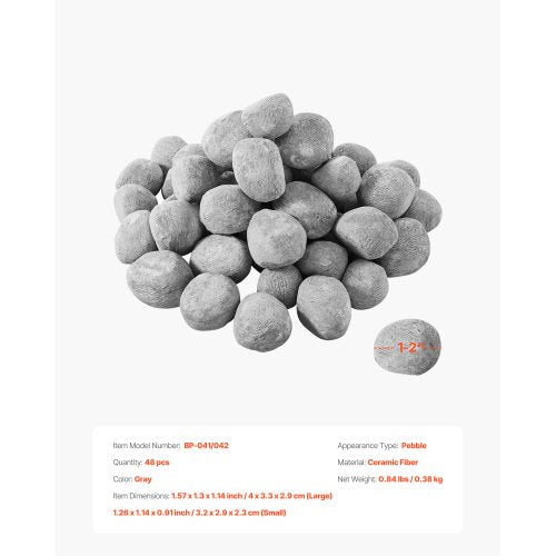 Ceramic Fire Pebble Stones 12 inch 48 Pcs Lava Rocks Reusable Fire Pit