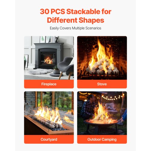 Ceramic Fire Pebble Stones 23 inch 30 Pcs Lava Rocks Reusable Fire Pit