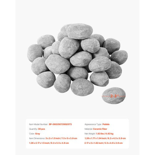 Ceramic Fire Pebble Stones 23 inch 30 Pcs Lava Rocks Reusable Fire Pit