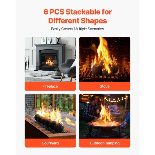 Ceramic Fire Balls 5 Inch 6 Pcs Round Fire Stones Reusable Lava Rocks