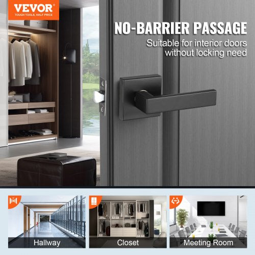 Passage Door Handle 1 Pack Matte Black Door Lever Left or Right Handing