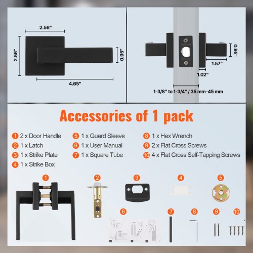 Passage Door Handle 1 Pack Matte Black Door Lever Left or Right Handing