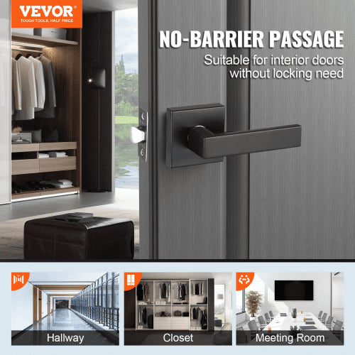 Passage Door Handle 5 Pack Matte Black Door Lever Left or Right Handing