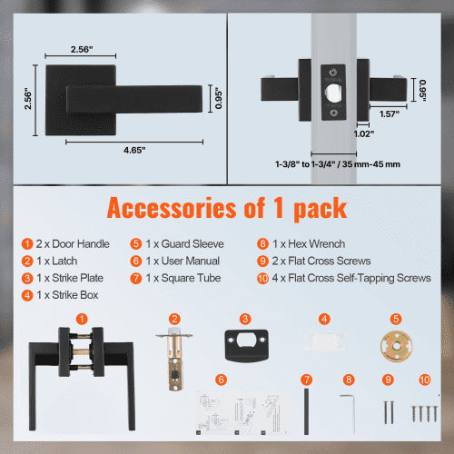 Passage Door Handle 6 Pack Matte Black Door Lever Left or Right Handing
