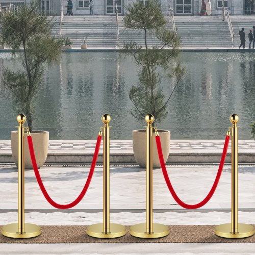 Velvet Ropes and Posts 5 ft1.5 m Red Rope Stainless Steel Gold Stanchion