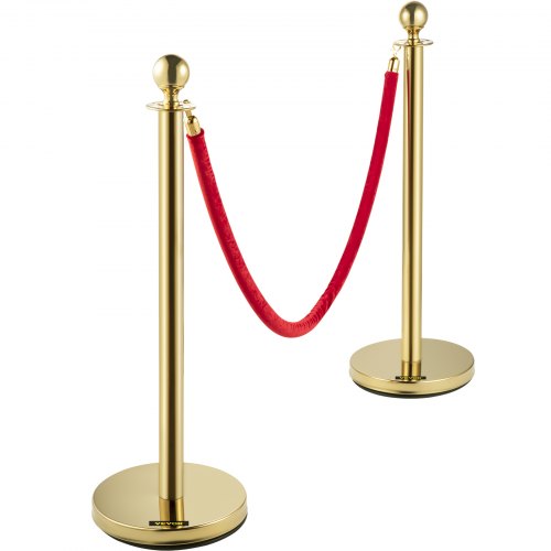 Velvet Ropes and Posts 5 ft1.5 m Red Rope Stainless Steel Gold Stanchion