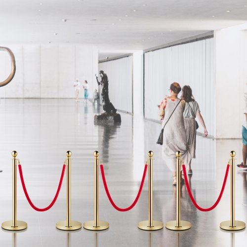 Velvet Ropes and Posts 5 ft1.5 m Red Rope Stainless Steel Gold Stanchion