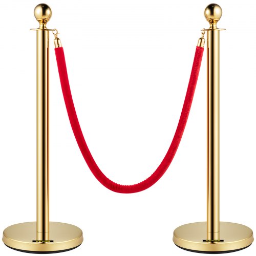 Velvet Ropes and Posts 5 ft1.5 m Red Rope Stainless Steel Gold Stanchion