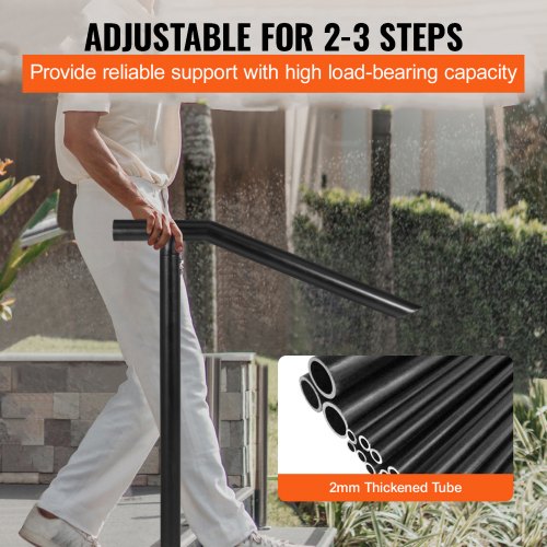 3Ft Step Railing Iron Stair Handrail Floor Mounted Sturdy Black Arched