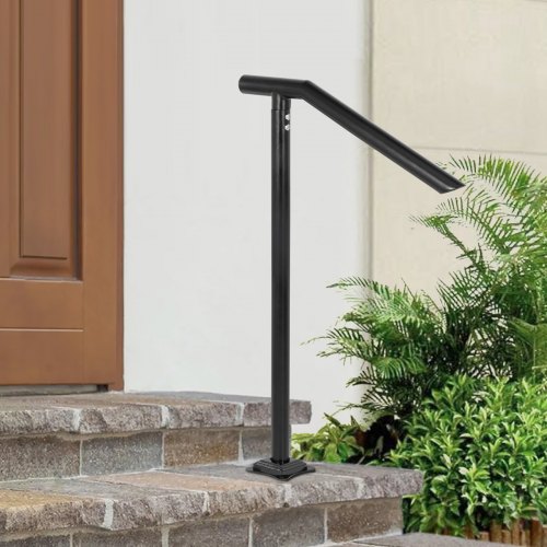 3Ft Step Railing Iron Stair Handrail Floor Mounted Sturdy Black Arched