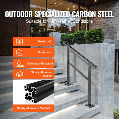 Outdoor Handrail 165LBS Load Handrail Outdoor Stairs Aluminum Stair Handrail