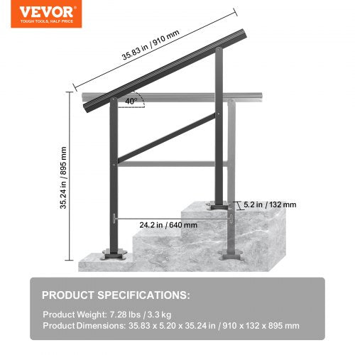Outdoor Handrail 165LBS Load Handrail Outdoor Stairs Aluminum Stair Handrail