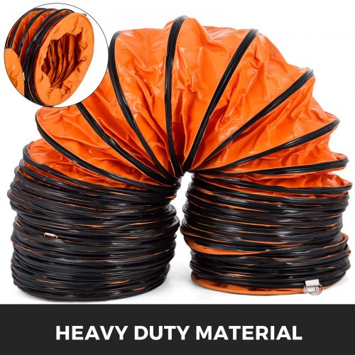 25ft Ducting Hose PVC Flexible Duct Hosing with S Hook Steel Support for 8inch