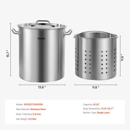 Stainless Steel Stockpot 42 Quart Large Cooking Pots Cookware Sauce Pot
