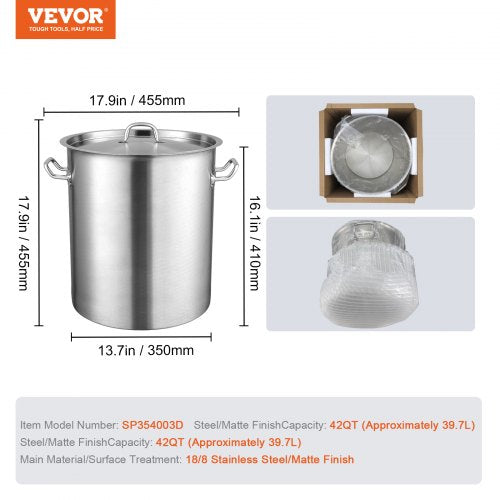 Stainless Steel Stockpot 42 Quart Large Cooking Pots Multipurpose Cookware