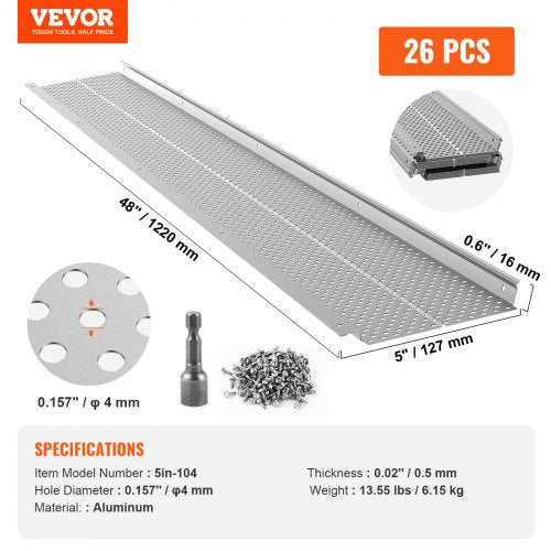 Gutter Guard 5 inch Width Aluminum Leaf Filter DIY Gutter Cover 26 PCS