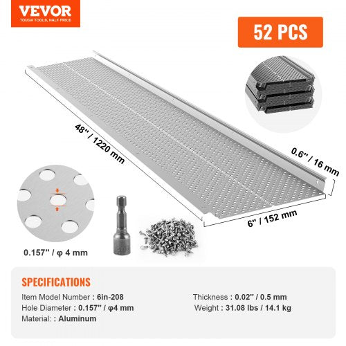 Gutter Guard 6 inch Width Aluminum Leaf Filter DIY Gutter Cover 52 PCS