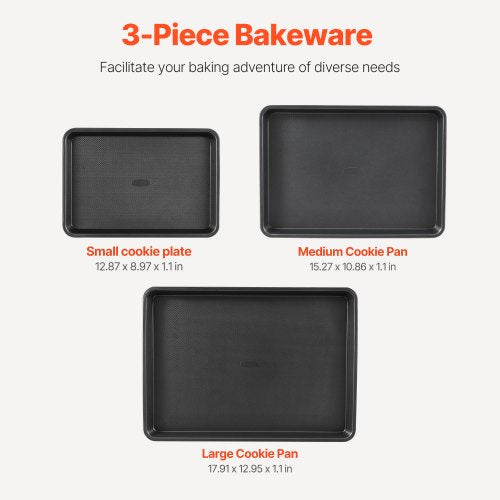 Baking Pans Set 3Piece Nonstick Carbon Steel Cookware Sheets Trays